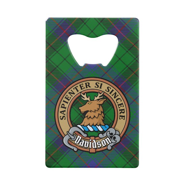 Clan Davidson Wappen über Tartan Geldbeutel Flaschenöffner (Vorderseite)