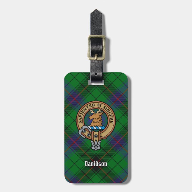 Clan Davidson Wappen über Tartan Gepäckanhänger (Vorderseite vertikal)