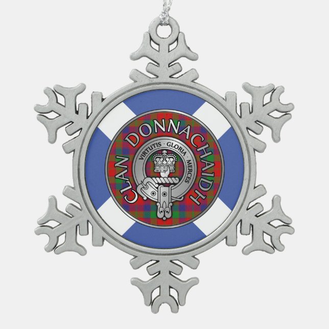 Clan Donnachaidh | Robertson Wappen & Tartan Schneeflocken Zinn-Ornament (Vorderseite)