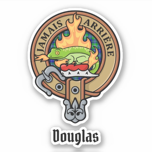 Clan Douglas Wappen über Tartan Aufkleber (Vorderseite)
