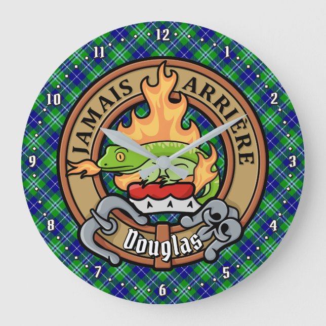 Clan Douglas Wappen über Tartan Große Wanduhr (Vorderseite)