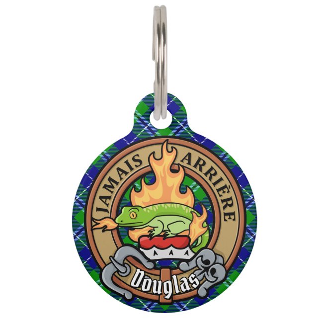Clan Douglas Wappen über Tartan Haustiermarke (Vorderseite)