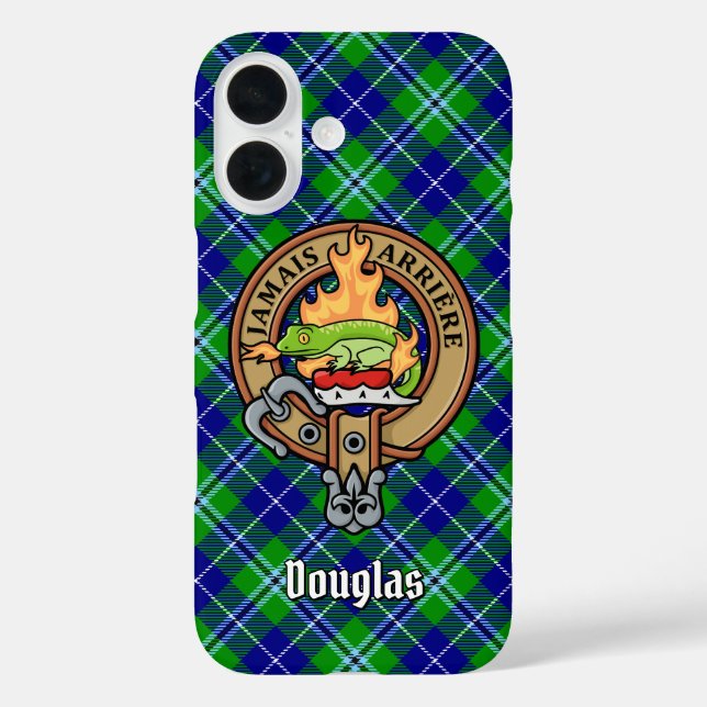 Clan Douglas Wappen über Tartan iPhone 16 Hülle (Rückseite)