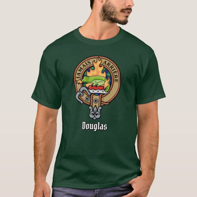 Clan Douglas Wappen über Tartan T-Shirt (Vorderseite)