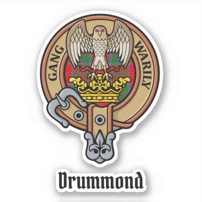 Clan Drummond Wappen über Tartan Aufkleber (Vorderseite)