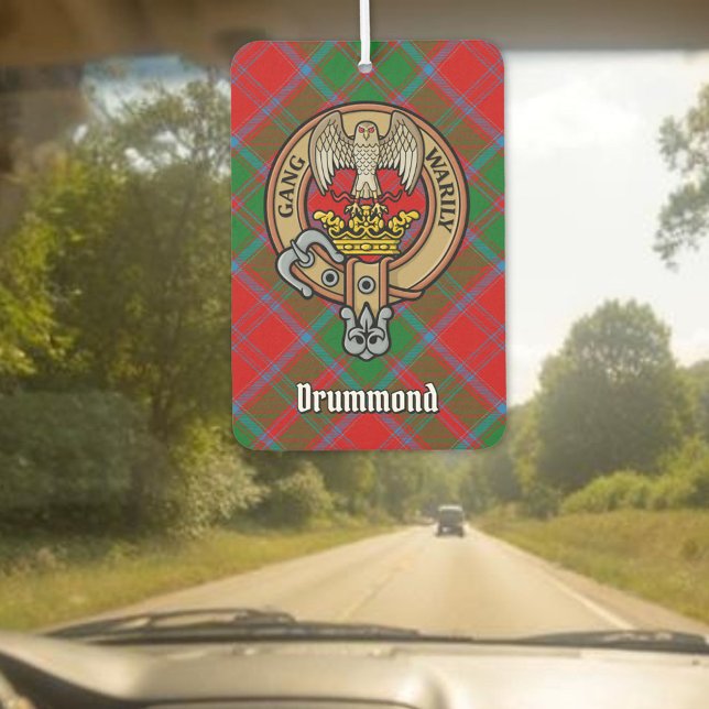 Clan Drummond Wappen über Tartan Autolufterfrischer (Von Creator hochgeladen)