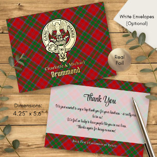 Clan Drummond-Wappen über Tartan Folie Einladungspostkarte