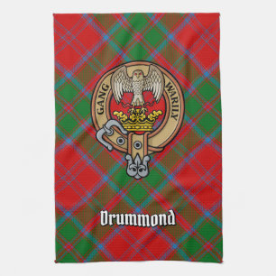 Clan Drummond Wappen über Tartan Geschirrtuch