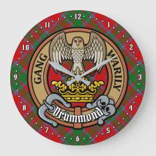 Clan Drummond Wappen über Tartan Große Wanduhr