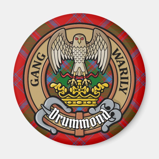Clan Drummond Wappen über Tartan Magnet (Vorne)