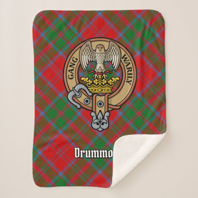Clan Drummond Wappen über Tartan Sherpadecke (Vorderseite)