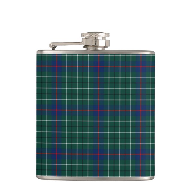 Clan Duncan Green und Blue Scottish Tartan Flachmann (Vorderseite)