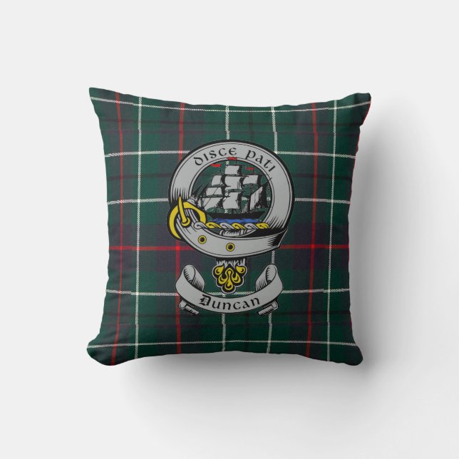 Clan Duncan Wappen Abzeichen und Tartan Kissen (Vorderseite)