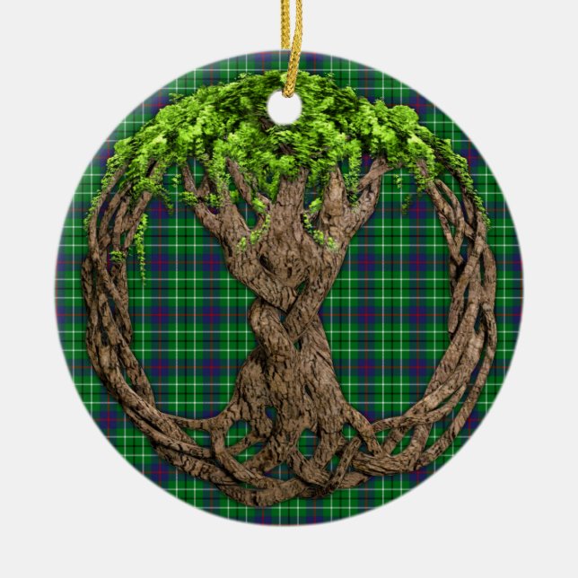 Clan-DuncanTartan und keltischer Baum des Lebens Keramik Ornament (Vorne)