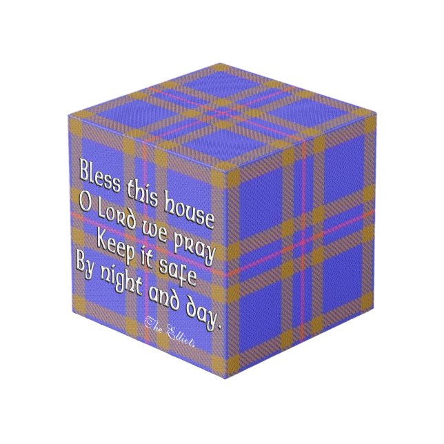 Clan-Eliot Elliott Tartan-Haus-Segen Würfel (Vorderseite Schrägansicht)