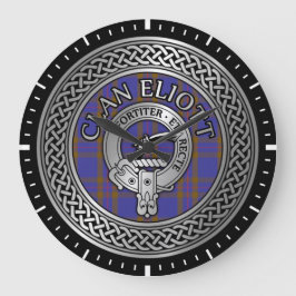 Clan Eliott Crest & Tartan Knot Große Wanduhr