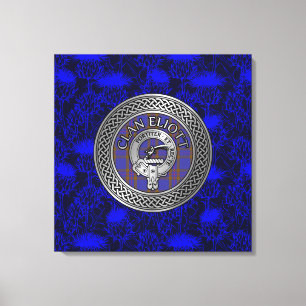 Clan Eliott Wappen & Tartan Knot on Thistle Leinwanddruck