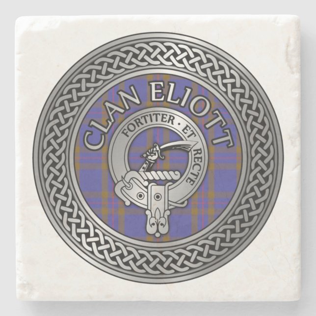 Clan Eliott Wappen & Tartan Knot Steinuntersetzer (Vorderseite)