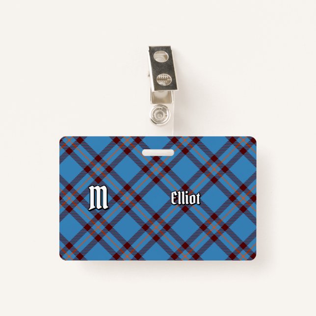 Clan Elliot Ancient Tartan Abzeichen Ausweis (Vorderseite mit Klammer)