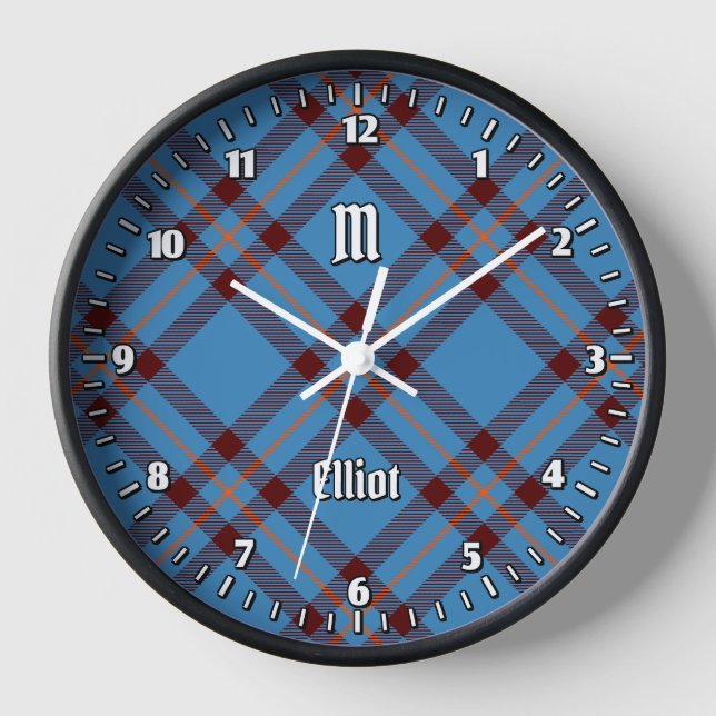 Clan Elliot Ancient Tartan Large Clock Uhr (Vorderseite)