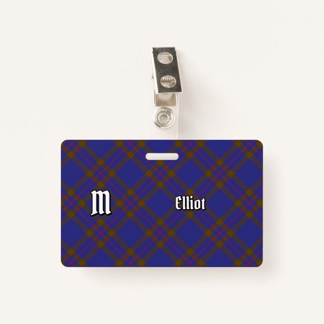 Clan Elliot Modern Tartan Abzeichen Ausweis (Vorderseite mit Klammer)
