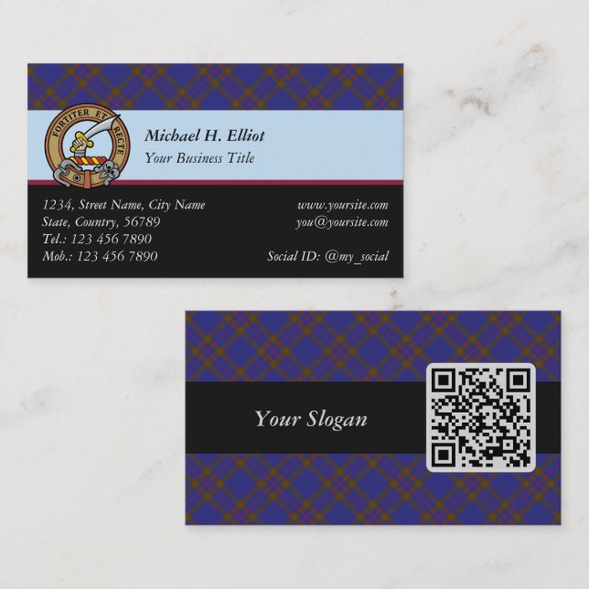 Clan Elliot Modern Tartan Business Card Visitenkarte (Vorne/Hinten)