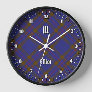 Clan Elliot Modern Tartan Large Clock Uhr