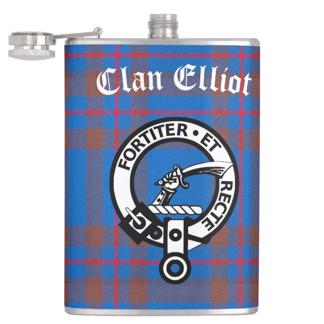 Clan Elliot Wappen Abzeichen & Tartan Flachmann (Geöffnet)