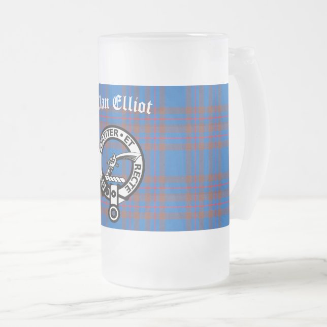Clan Elliot Wappen Abzeichen & Tartan Mattglas Bierglas (VorderseiteRechts)