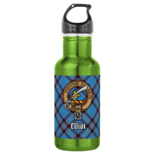 Clan Elliot-Wappen über altem Tartan Edelstahlflasche