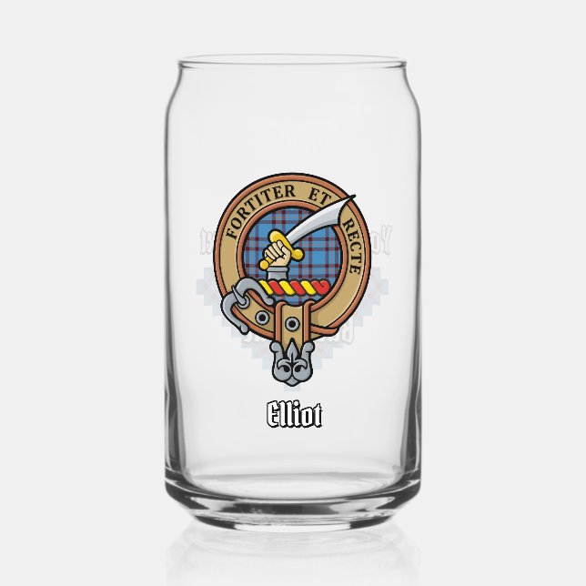 Clan Elliot Wappen über antikes Tartan Dosenglas (Vorderseite)