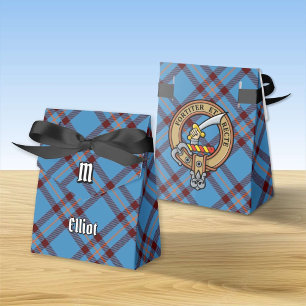 Clan Elliot Wappen über antikes Tartan Geschenkschachtel