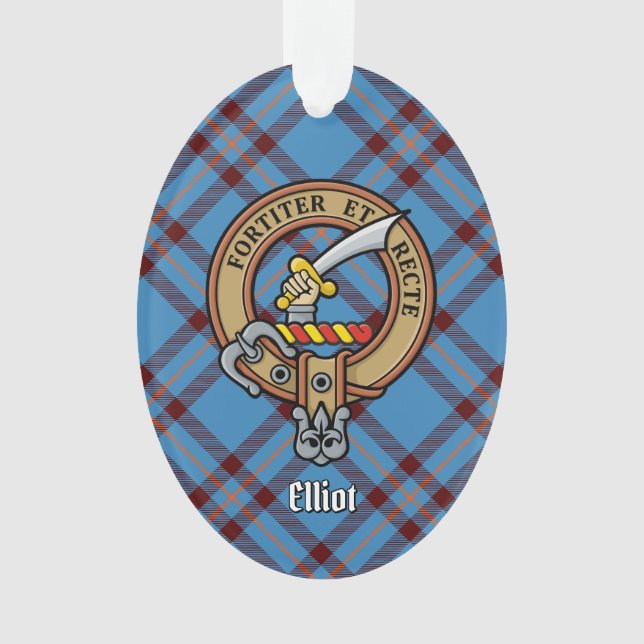Clan Elliot Wappen über antikes Tartan Ornament (Vorderseite)