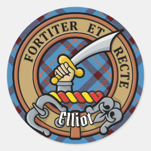 Clan Elliot Wappen über antikes Tartan Runder Aufkleber