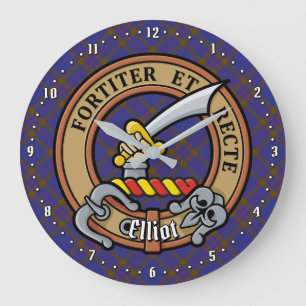 Clan Elliot Wappen über das moderne Tartan Große Wanduhr