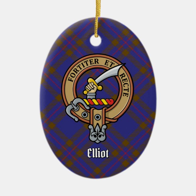 Clan Elliot Wappen über das moderne Tartan Keramik Ornament (Vorne)