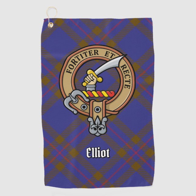 Clan Elliot Wappen über Modern Tartan Golf Towel Golfhandtuch (Vorderseite)