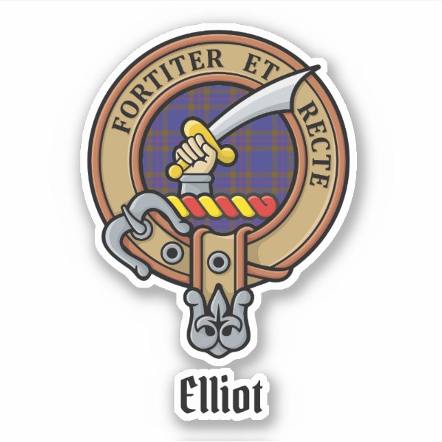 Clan Elliot Wappen über moderne Tartan-Sticker Aufkleber (Vorderseite)