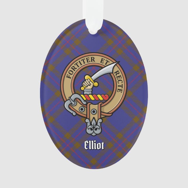 Clan Elliot Wappen über Modernes Tartan Ornament (Vorderseite)