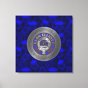 Clan ELLioTT Wappen & Tartan Knot on Thistle Leinwanddruck