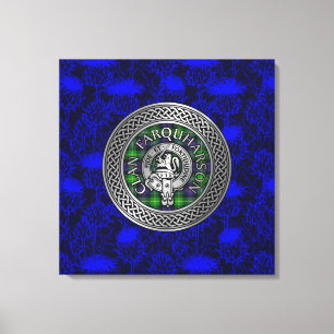 Clan Farquharson Wappen & Tartan Knot on Thistle Leinwanddruck