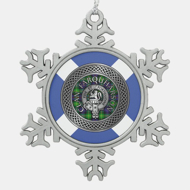 Clan Farquharson Wappen & Tartan Knot Schneeflocken Zinn-Ornament (Vorderseite)