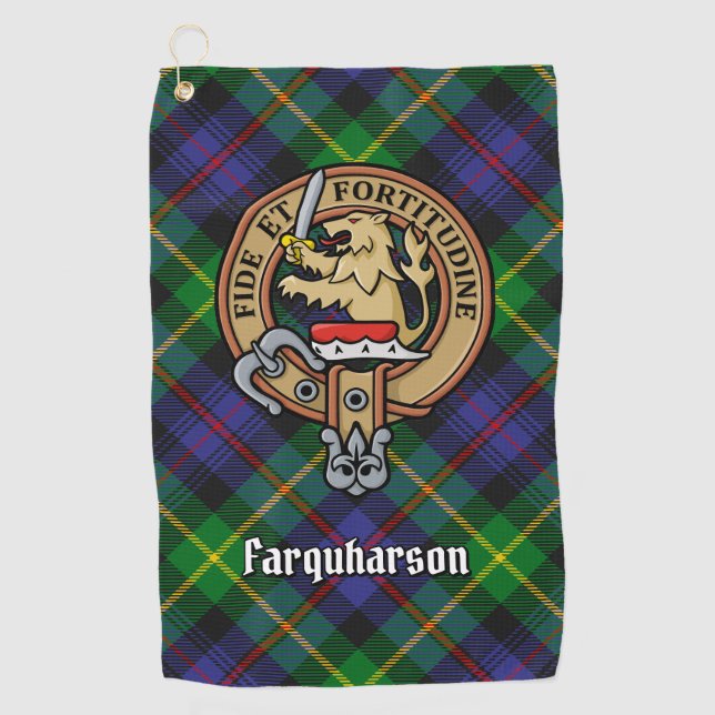 Clan Farquharson Wappen über Tartan Golf Towel Golfhandtuch (Vorderseite)