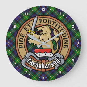 Clan Farquharson Wappen über Tartan Große Wanduhr