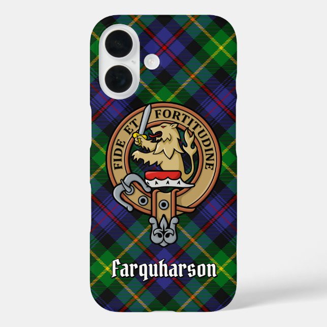 Clan Farquharson Wappen über Tartan iPhone Case (Rückseite)