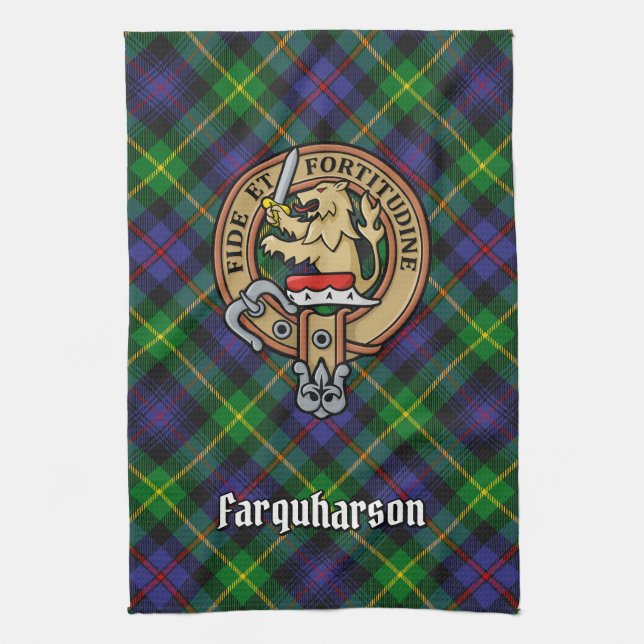 Clan Farquharson Wappen über Tartan Küchentuch (Vertikal)