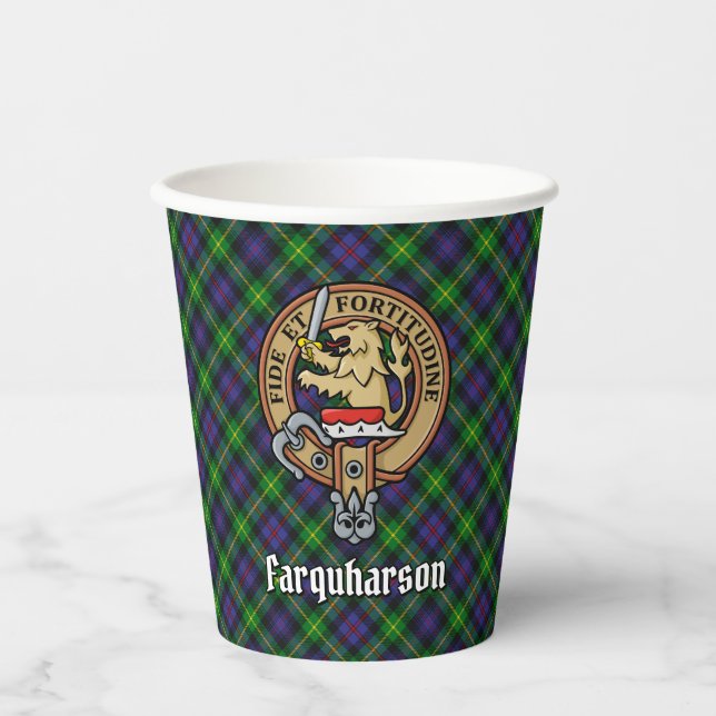 Clan Farquharson Wappen über Tartan Paper Cups Pappbecher (Vorderseite)