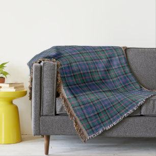 Clan-Fassbindertartan-grünes und blaues kariertes Decke