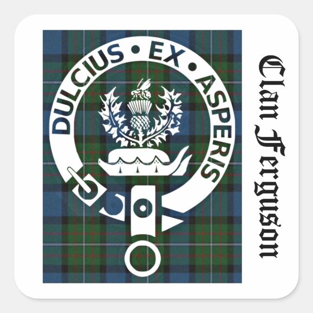 Clan Ferguson Wappen Tartan Quadratischer Aufkleber (Vorderseite)