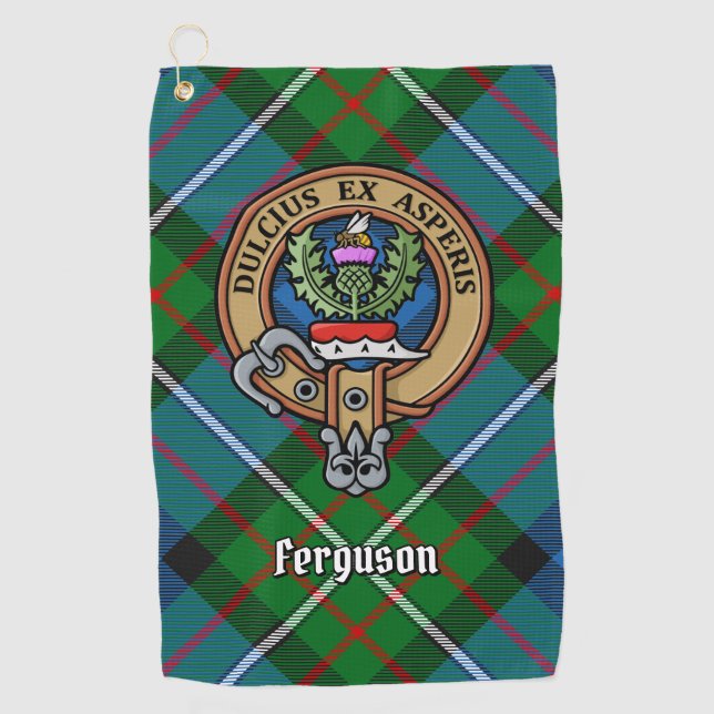 Clan Ferguson Wappen über Tartan Golf Towel Golfhandtuch (Vorderseite)